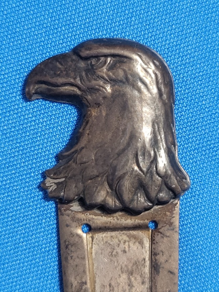 Tiffany & Co sterling silver eagle head bookmark, 1 x 3.25in, tarnished, #25576