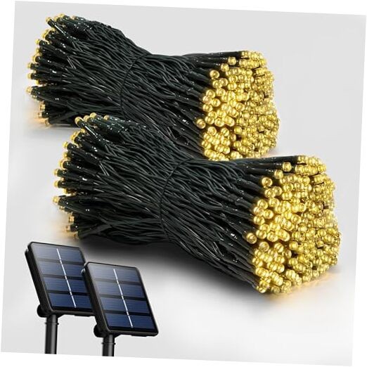 72FT 200 LED Solar String Lights Outdoor 2 Pack Warm White Christmas Decor