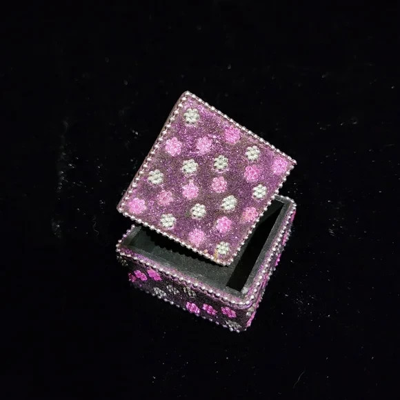 Purple Floral Glitter Jewelry Storage Box with Sparkle Design
