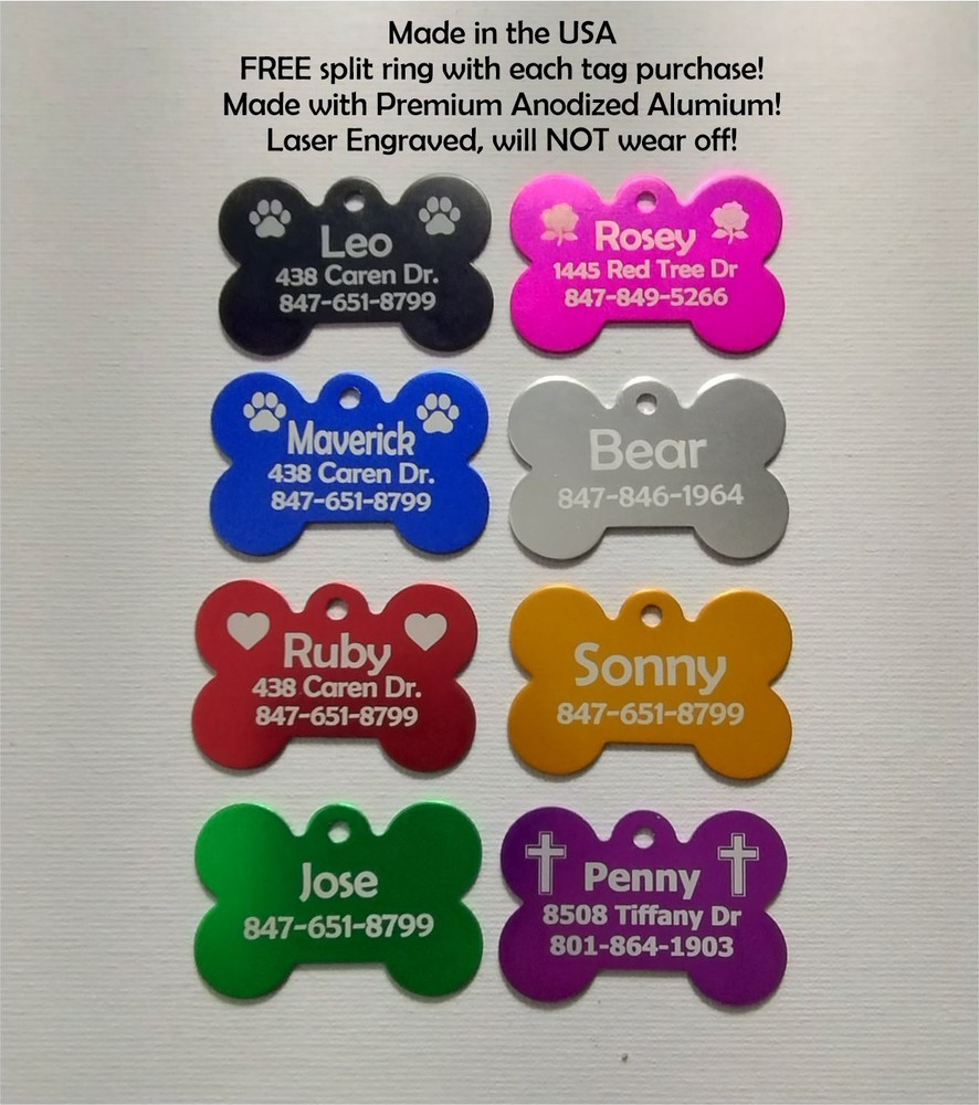 Custom Engraved Pet ID Tags for Dogs and Cats/Bone Shape and Round Shape