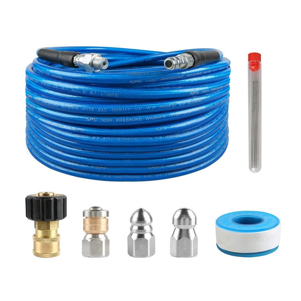Pressure Washer Sewer Jetter Kit, 50 FT Hydro Drain Jetter Cleaner Hose, Butt...