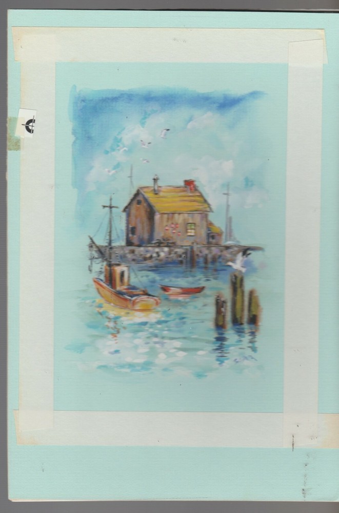 Fathers Day Fishing Boat Greeting Card with Seagull and Boathouse Art FD7670-image