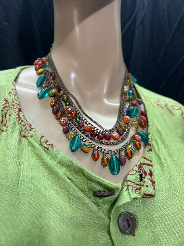 N255 FASHION Mardi Gra Ethnic Naga Tribal strand layered multicolor NECKLACE