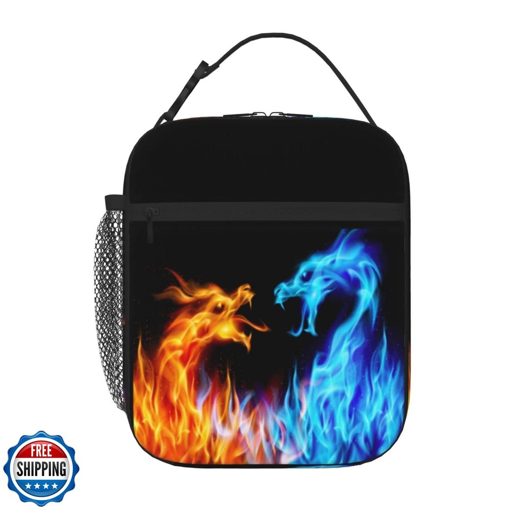 Blue and Red Fire Dragon Insulated Reusable Lunch Bag for Kids