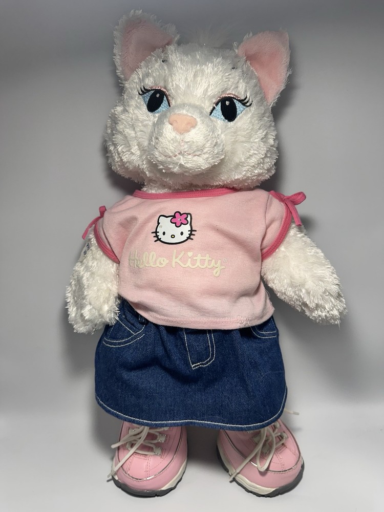 Build A Bear White Cat Plush Stuffed Toy with Hello Kitty Outfit & Skechers Shoes 13U