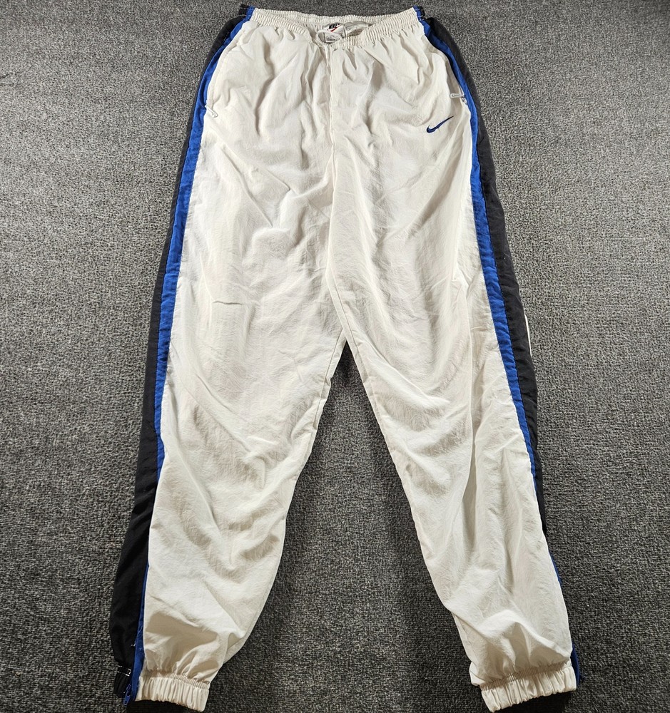 Vintage Nike Track Pants White Blue 90s Youth Size Large