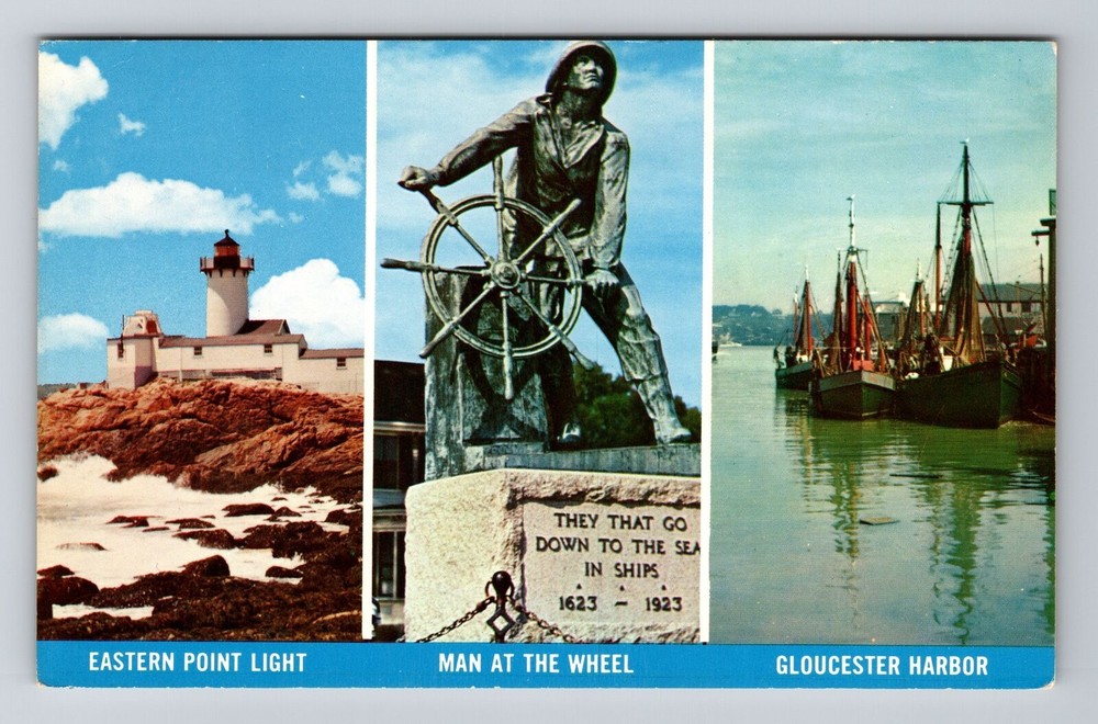 Scenic Lighthouse View, Gloucester Harbor, Vintage Postcard
