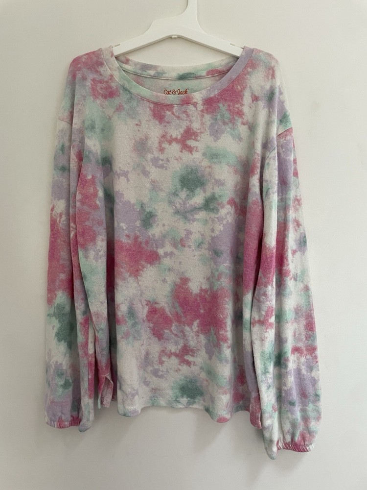 Cat & Jack Kids Girls Super Soft Rayon Tie Dye Long Sleeve Shirt Multi L 10/12