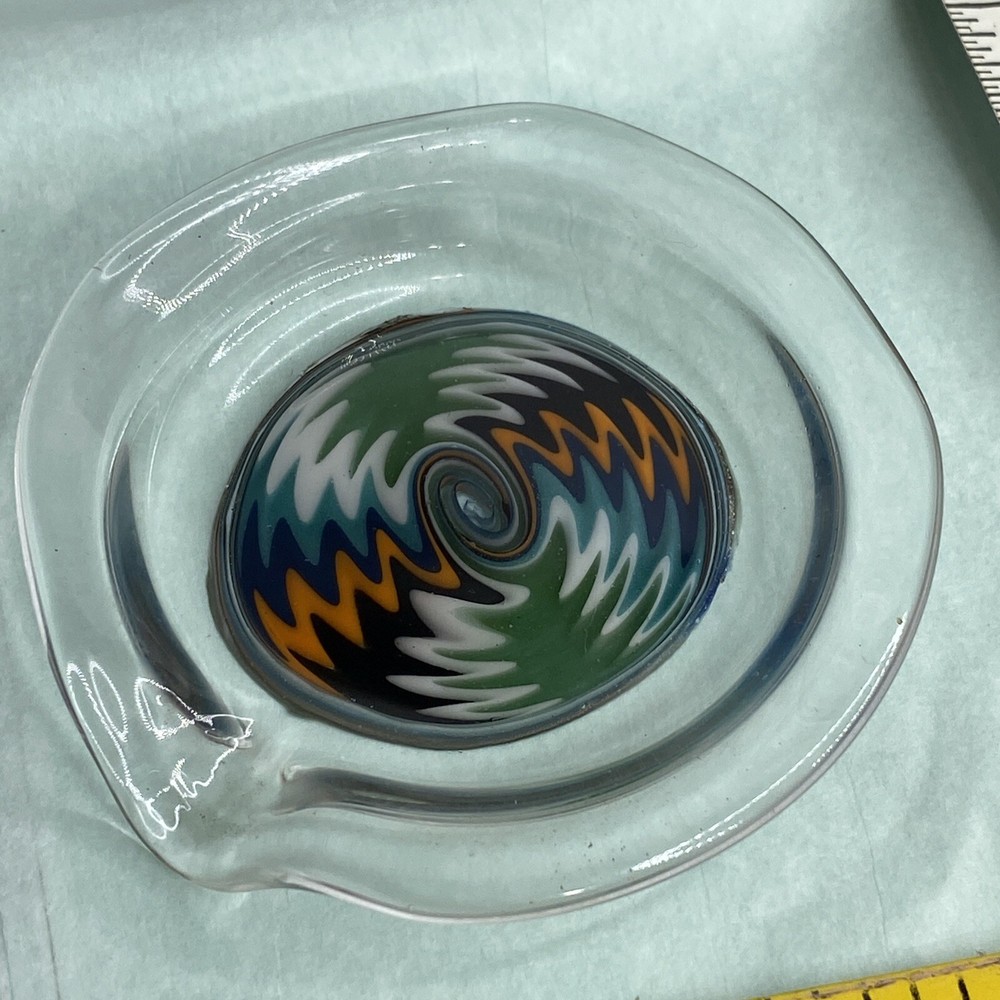 Glass Oil Honey Bee Essential Oil Dish with Spout Art Glass 2.5in Signed “bort”