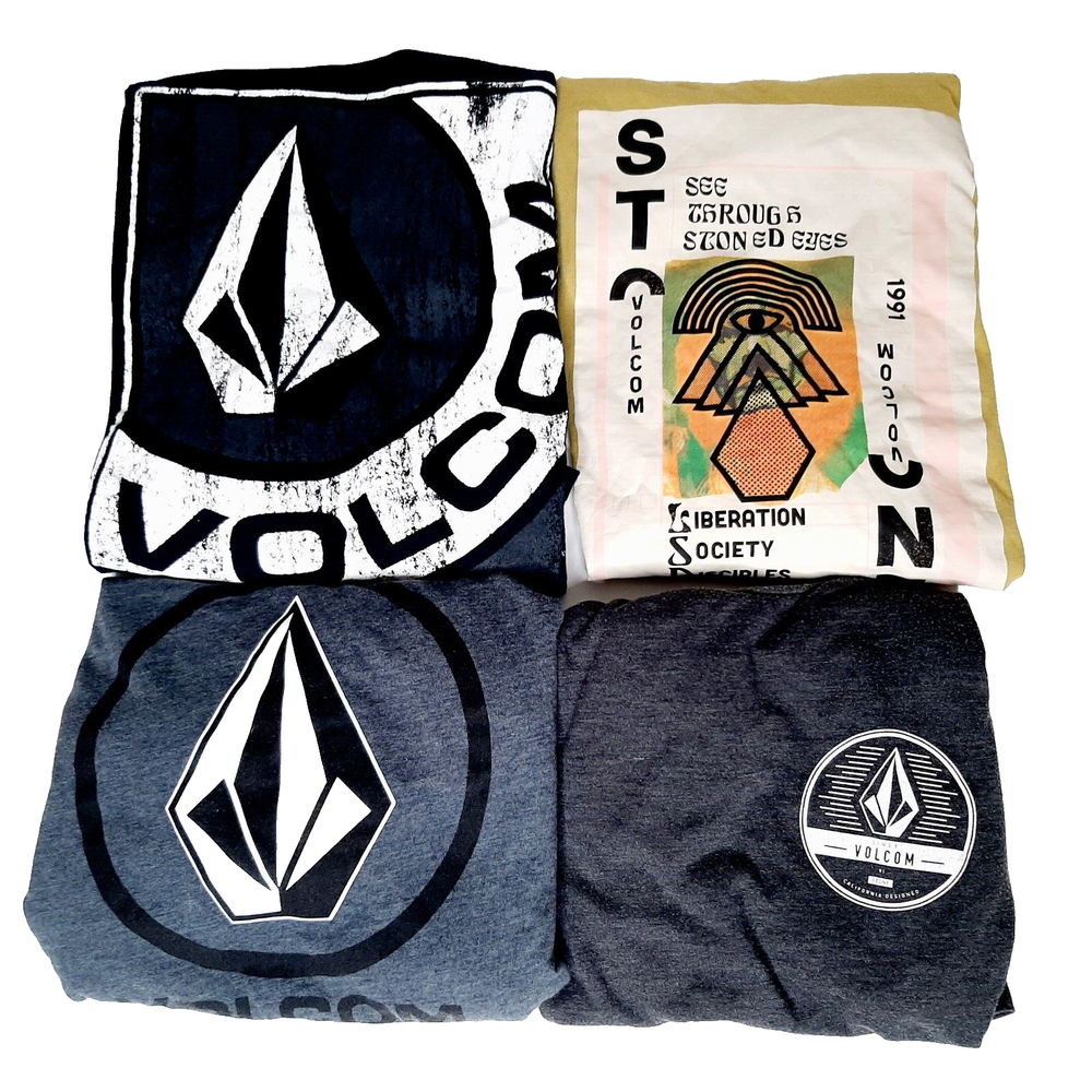 Volcom Men's T-Shirts Size Large Lot of 4 Gray Black & Green Logo Graphic Shirts