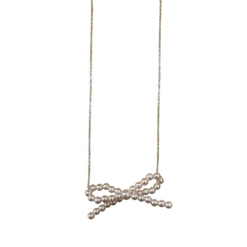 Imitation Pearls Bead Bow Necklace Bowknot Pendant Clavicle Chain Women Jewelry
