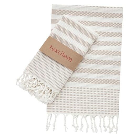 Turkish beige hand towels 2-pack for bathroom luxury