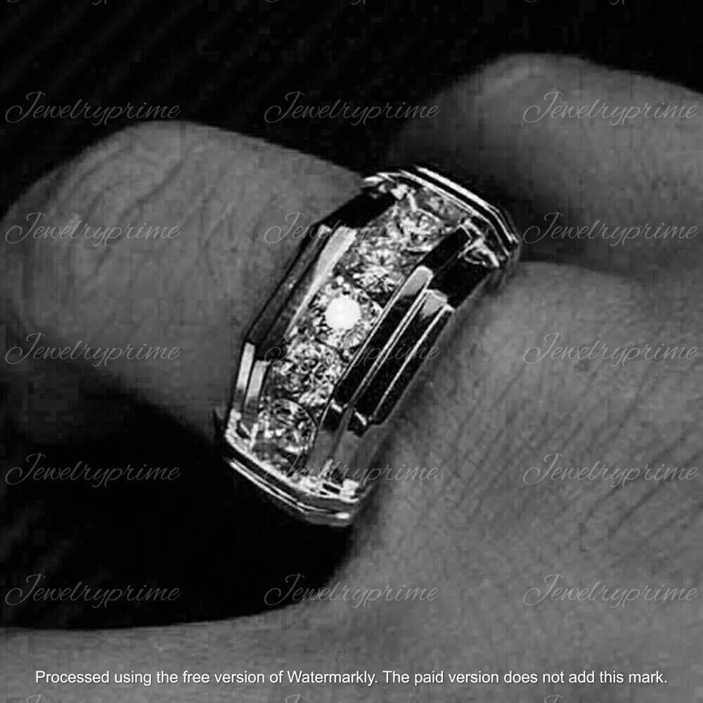 3Ct Round Cut Lab-Created Diamond Wedding Band Ring Men's 14K White Gold Finish