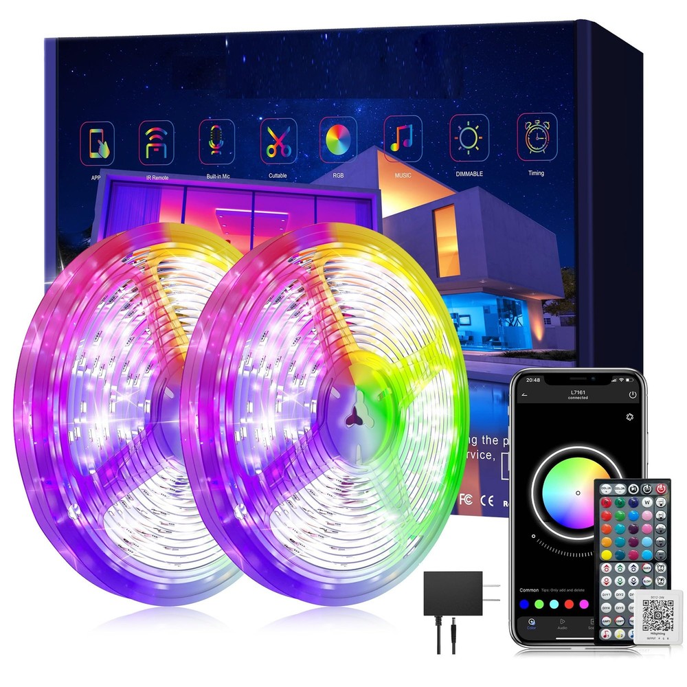 200ft LED Strip Lights for Bedroom with Music Sync & Color Changing (2x100FT)