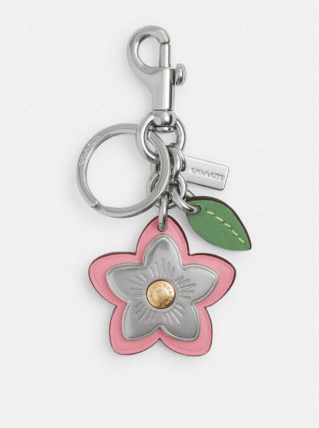 COACH CR925 Mixed Metal Wildflower Bag Charm Keychain Pink Multi New $128