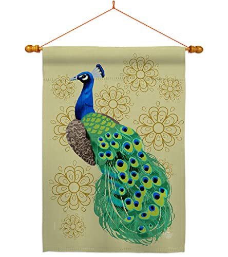Peacock House Flag Dowel Set Garden Friends Birds Flamingo Hummingbird Cardin...
