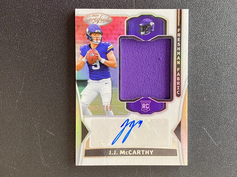 2024 Panini Certified - Freshman Fabric Mirror Signatures #FMS-JMY J.J. McCarthy /299 (AU, MEM, RC)