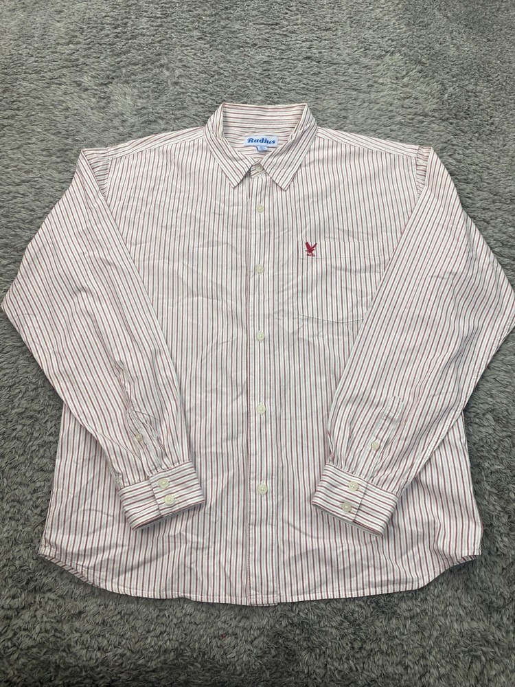 Men's XL Red Candy Cane Striped Long Sleeve Vintage 90s Y2K Button-Up Shirt