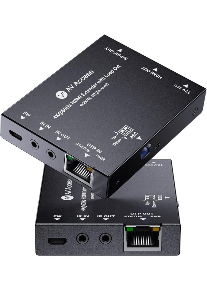 4K@60Hz HDMI 2.0 Extender w Loop Out, Ethernet Extender Over Cat6/7 Up to 230ft
