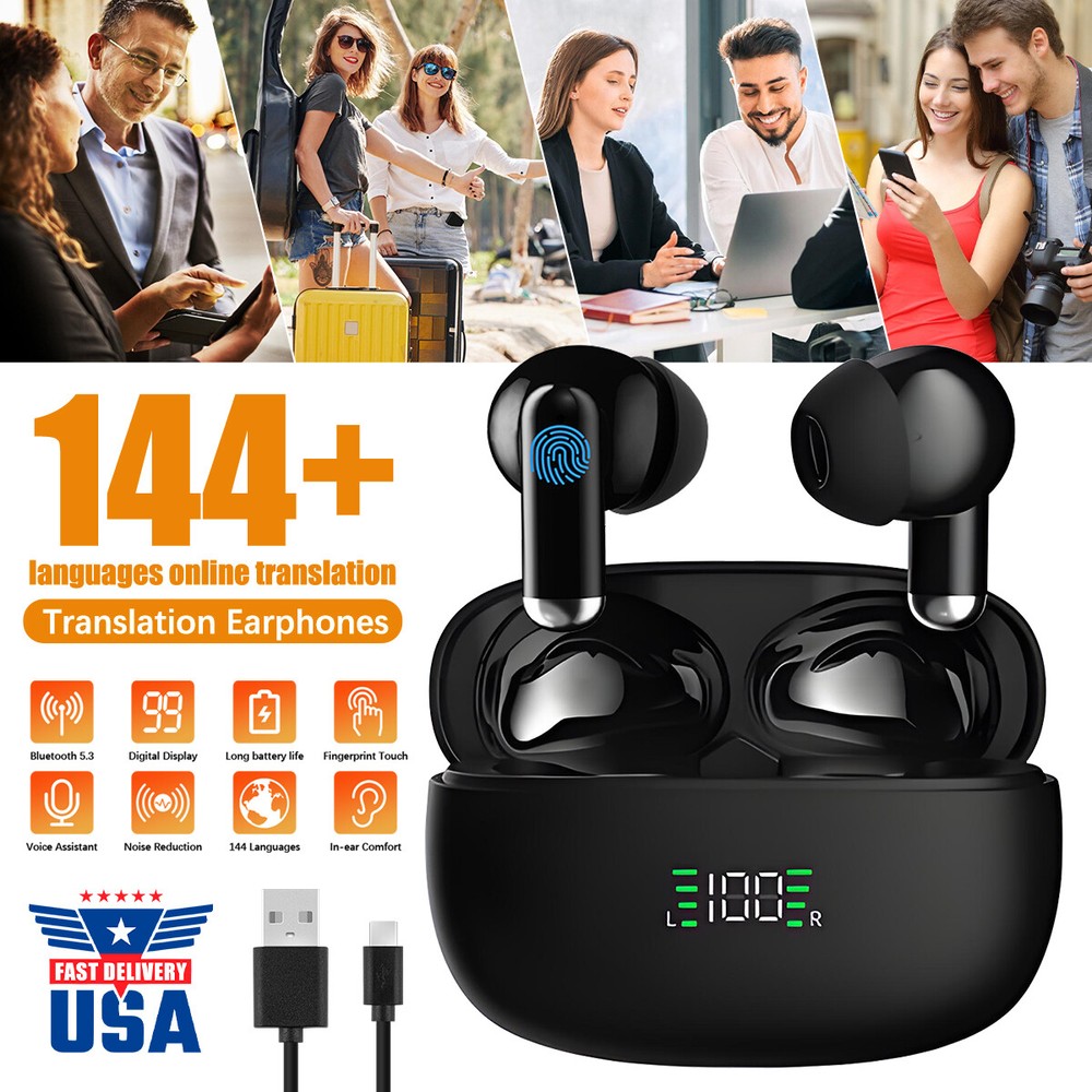 144+ Language Translator Earbuds Wireless Bluetooth Two Way Translator Device US