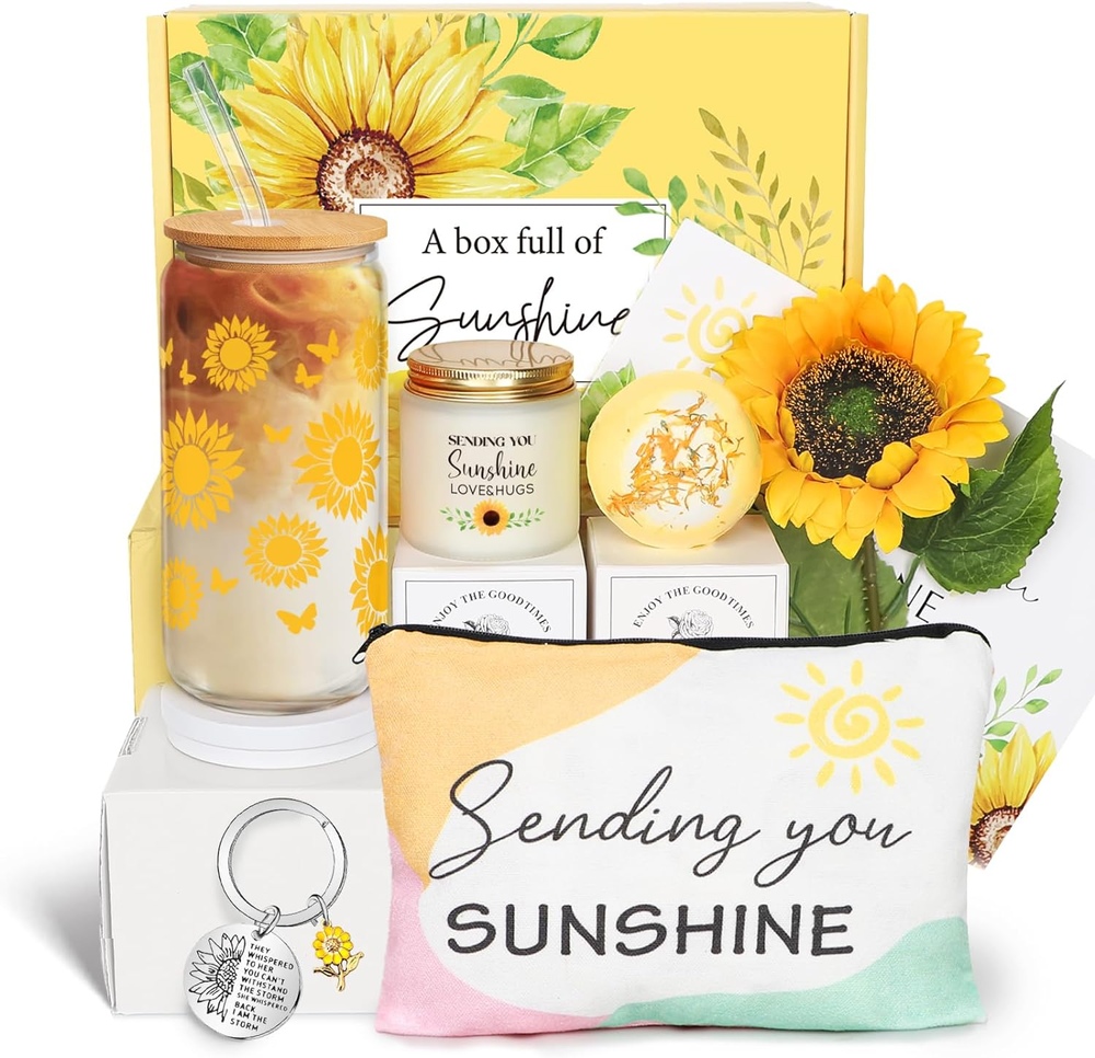 Sunflower Gift Basket as Birthday or Get Well Soon Present for Women  