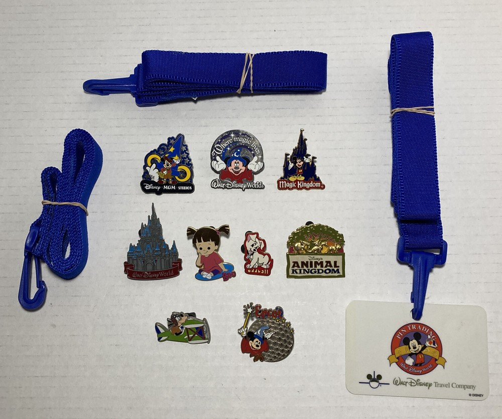 Disney 2004 Pin Trading Lot Of 9 Pins And Three Lanyards Bundle Official