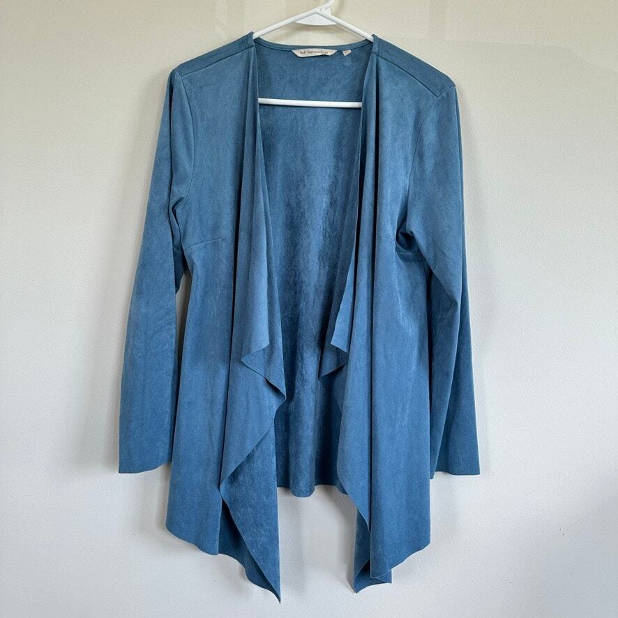 Soft Surroundings Faux Suede Cardigan Draped Open Front Jacket size SMALL Blue