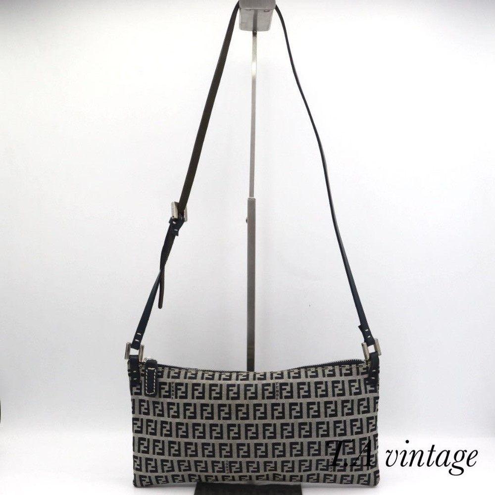 FENDI Zucchino Canvas Shoulder Bag Brown Authentic I0516480