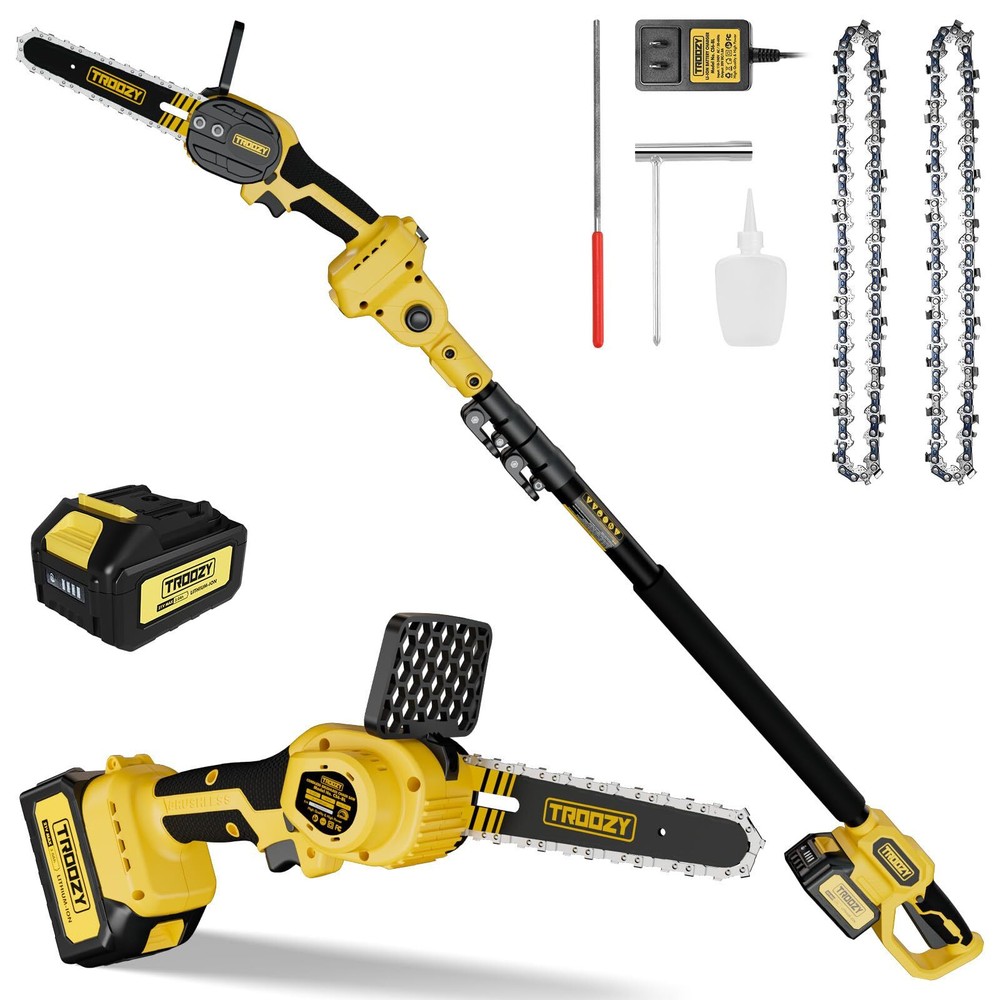 21V Cordless Pole Saw and Mini Chainsaw Combo with 6-Inch Brushless Motor and 3Ah Battery