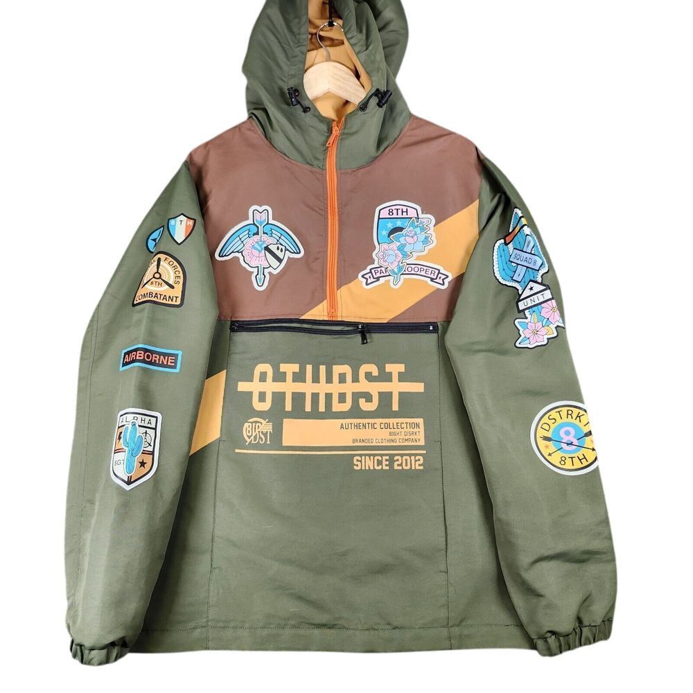 OTHDST Military Style Anorak Jacket with Patches Half-Zip Pullover Streetwear