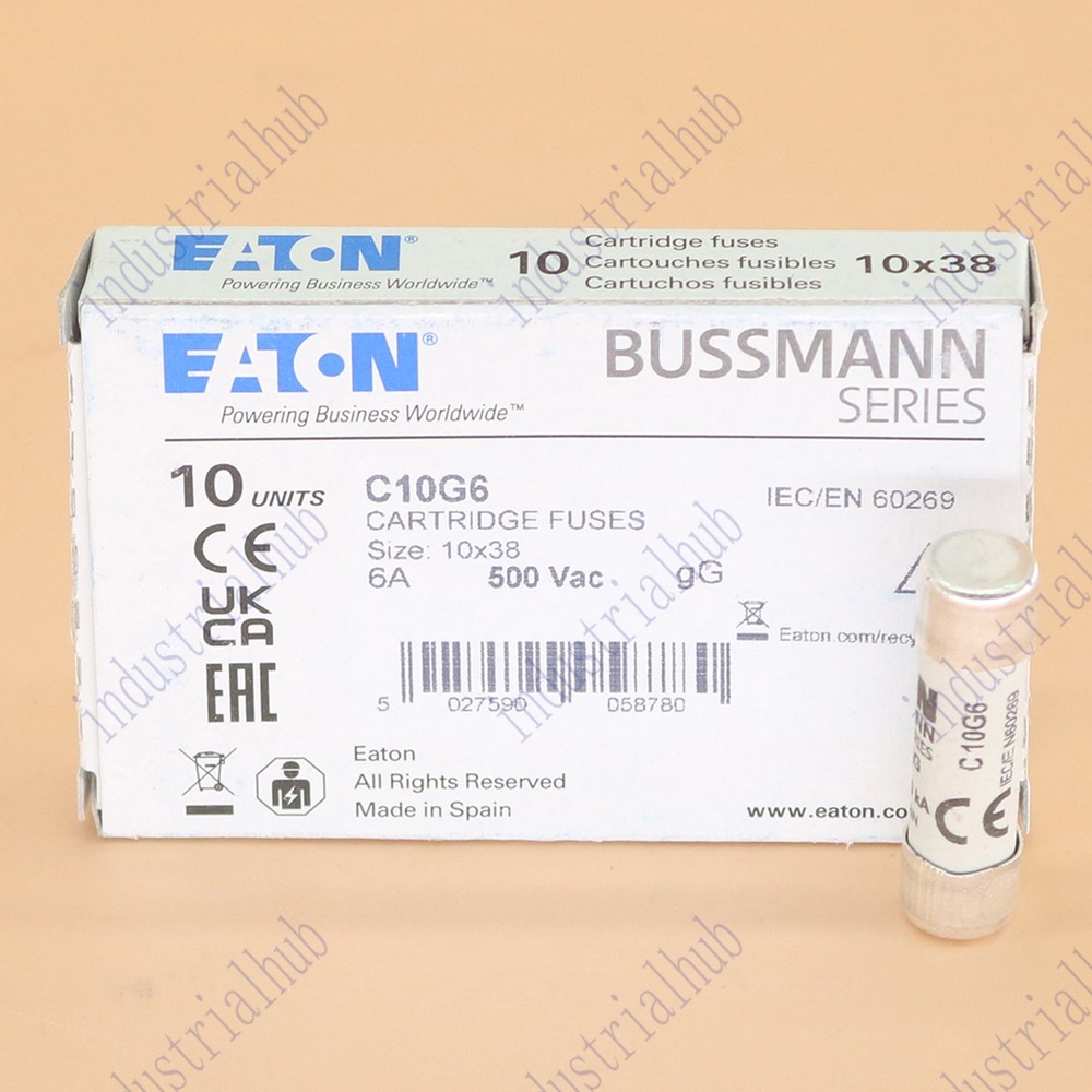10pc new eaton Bussmann C10G6 (6Amp) 6A 500Vac 10x38mm Cartridge Fuse