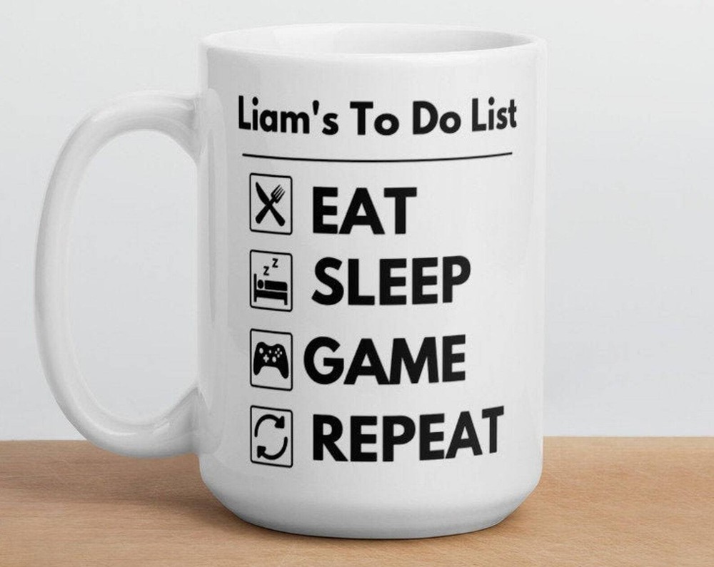 Personalised Eat Sleep Game Repeat Mug Gaming Gift For Gamer Gift For Computer