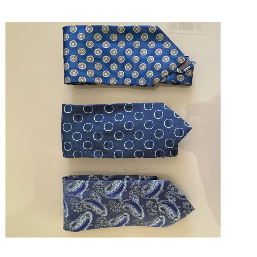 Ermenegildo Zegna Men's Blue Silk Tie Set 3 Paisley and Geometric Patterns