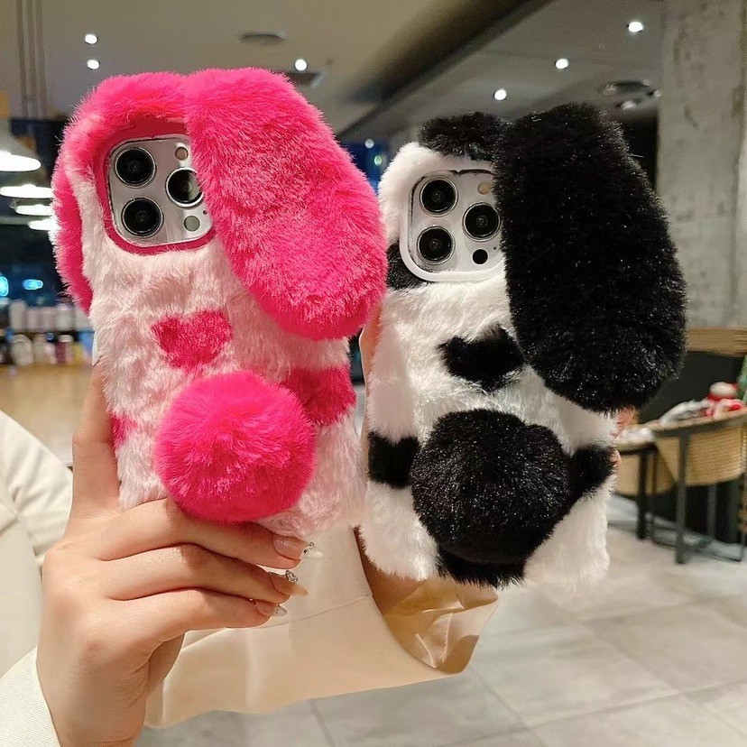 Case For Samsung & iphone Hot Plush Rabbit Fluffy Soft Leopard Furry Phone Cover