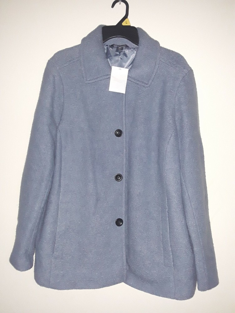 Lands End Wool Blend Coat Button Front Collared Size 18W Blue Lined  NWT