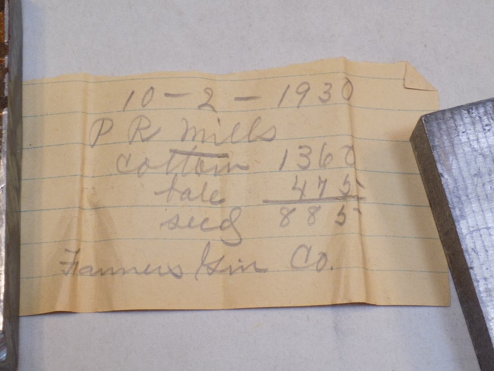 1930 Cotton Bale Receipt from Rommie Mills Farmers Gin Marshville NC