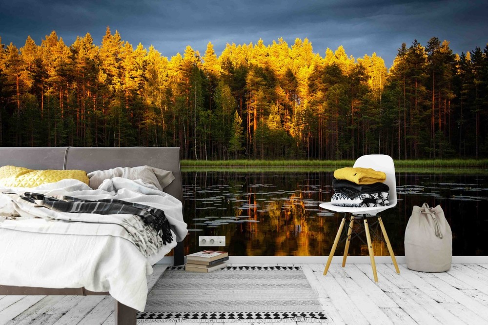 3D Forest River Autumn Landscape Wall Murals Wallpaper Murals Wall Sticker