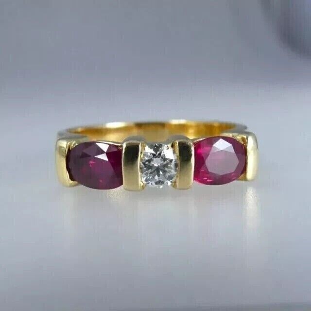 2Ct Oval Cut Simulated Pink Ruby Engagement Band Ring In 14k Yellow Gold Plated