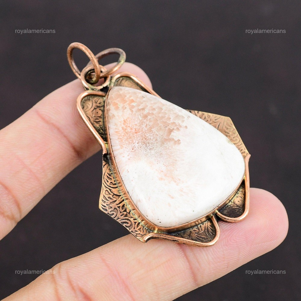 Mothers day Deal Pear Scolecite Stone Bezel Engagement Christmas Pendant Copper