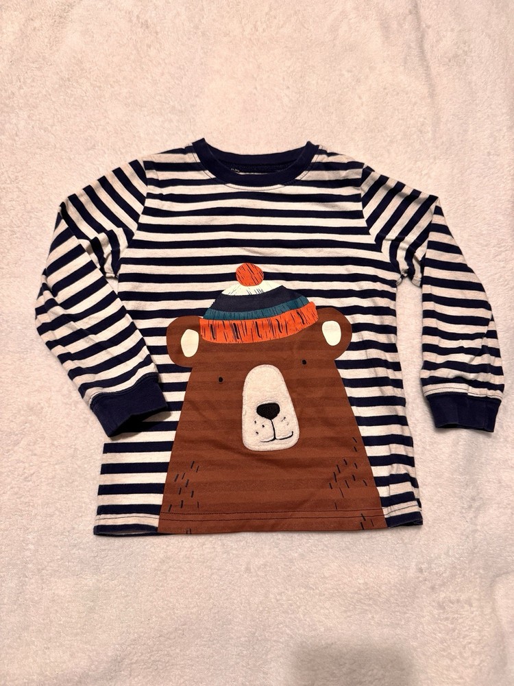 Carters Striped Bear Graphic Boys Kids Long sleeve Shirt
