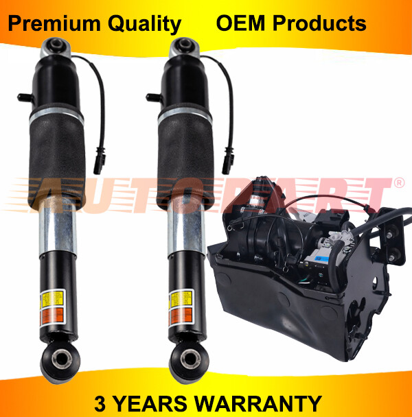 2 New Rear Suspension Shocks with Air Compressor Pump for Escalade Suburban Yukon Tahoe