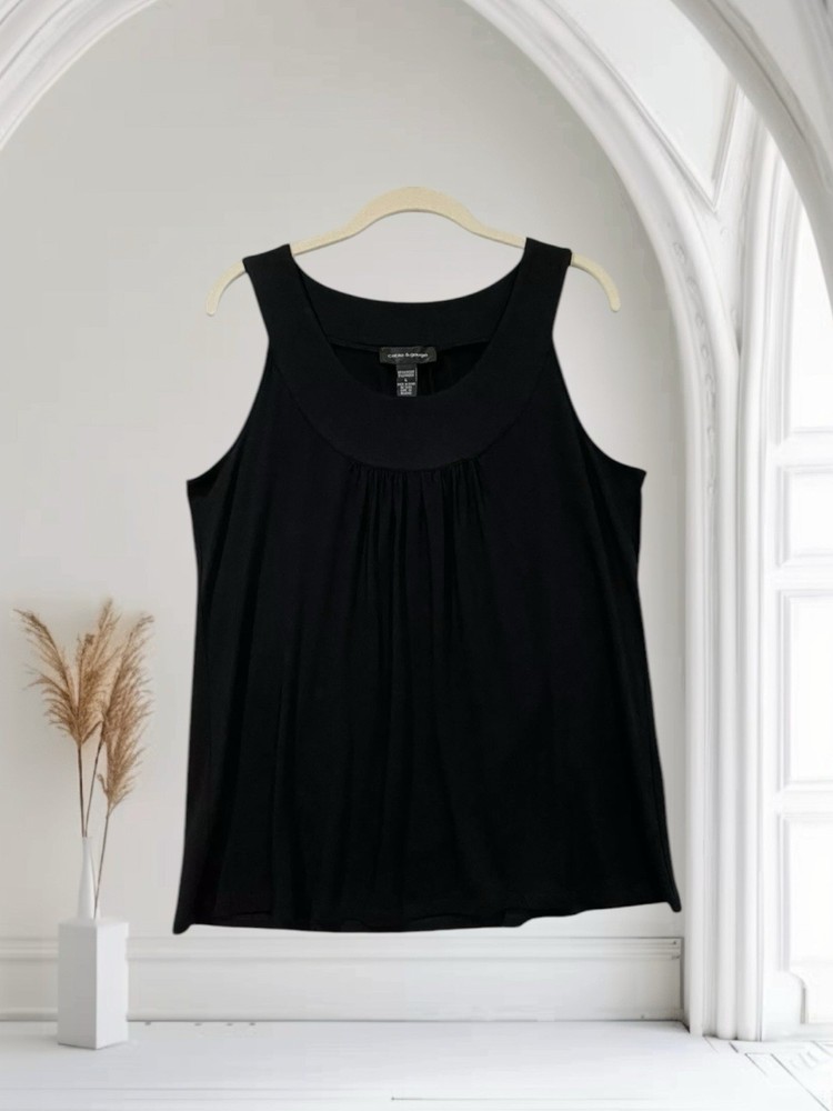 Cable & Gauge Womens Sleeveless Top Size Large Soft Jersey Knit Pleated Back