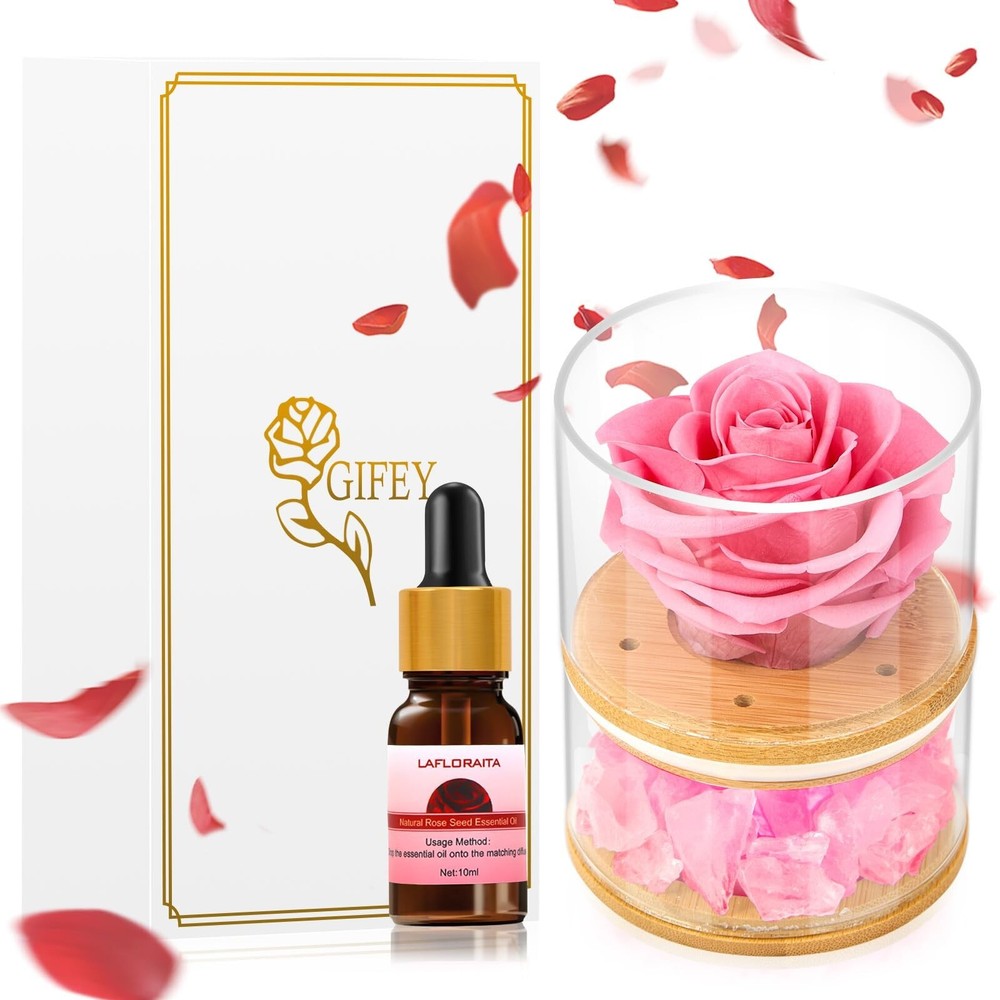 Christmas Rose Gifts for Women,Preserved Pink Roses with Lights,Forever Flowe...