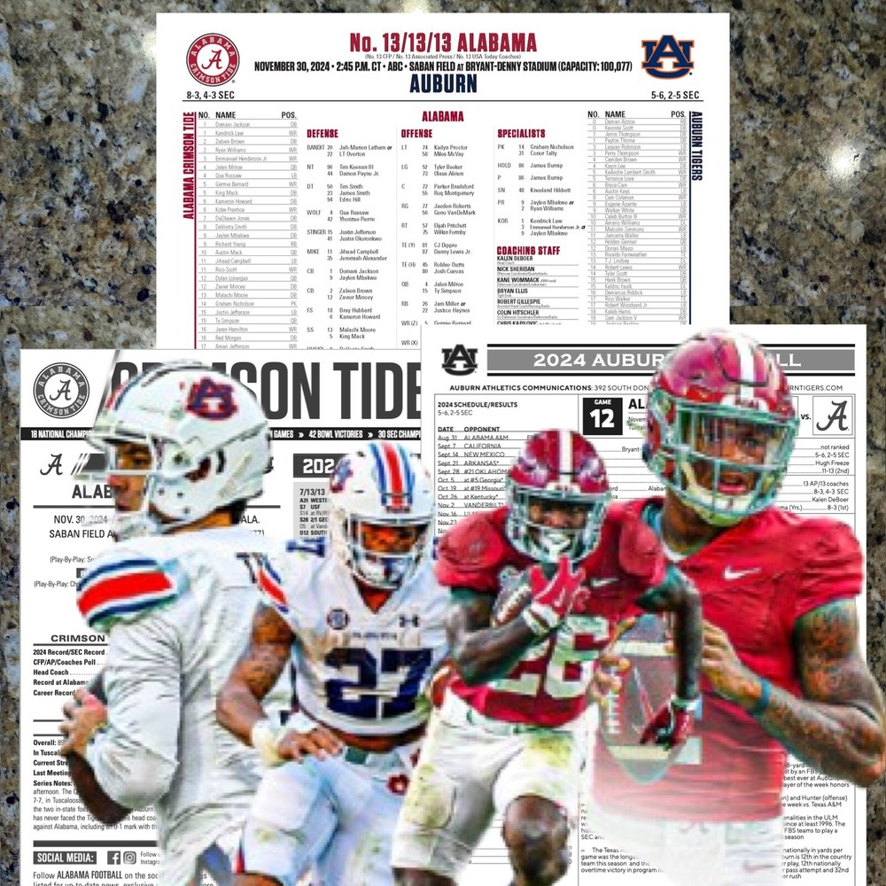 2024 Alabama vs Auburn - Game Flipcard & Program Notes Football NCAA Nov 30
