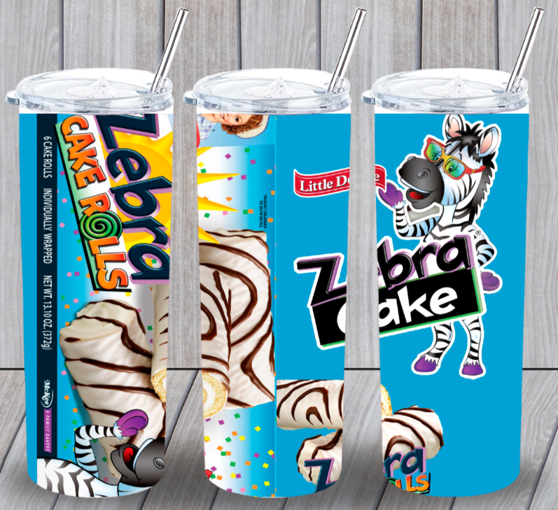 Zebra Cake Rolls Multicolor 20oz Insulated Tumbler Lid Plastic Straw New