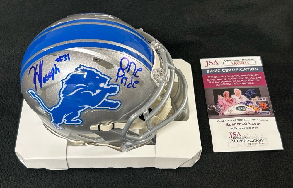 Kerby Joseph Signed & Inscribed Detroit Lions Mini Helmet JSA COA