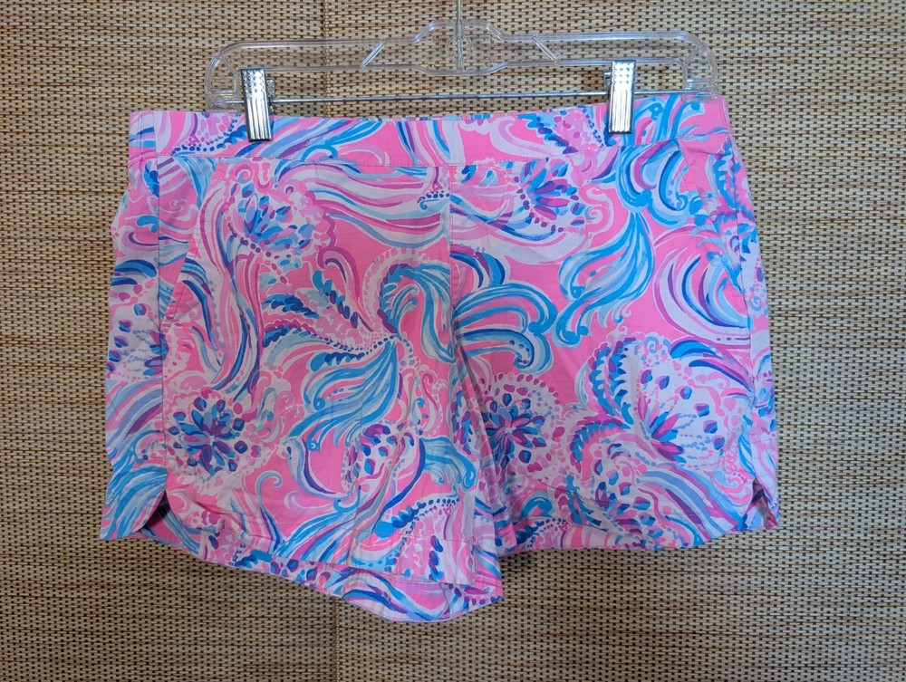 Lily Pulitzer Womens Cotton Elastic Waistband Pattern Shorts Pink Size L