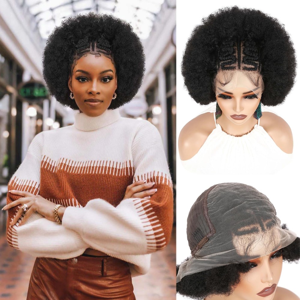 Braided Wigs for Black Women 13x6 Lace Front Kinky Curly Wig with Baby Hair