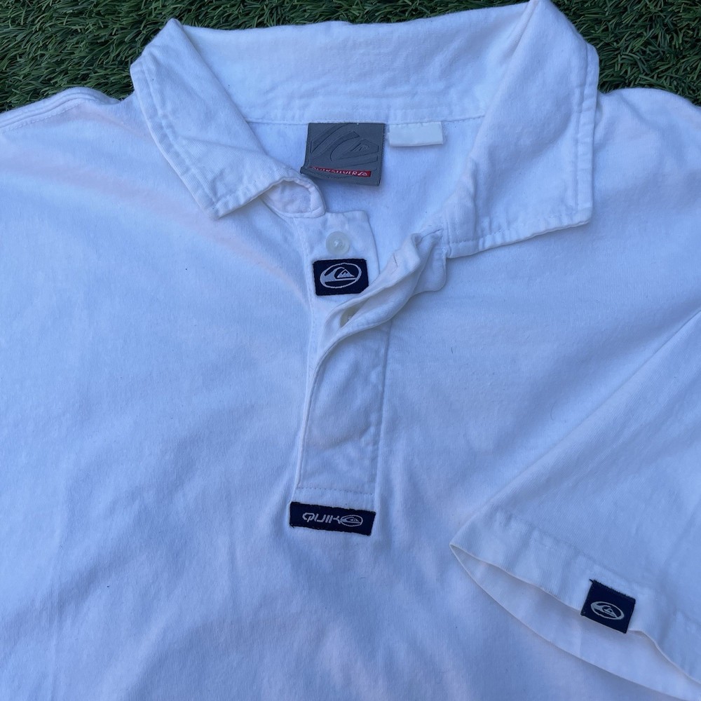 Vintage 90s Quiksilver Surf Polo Tee White Large Men