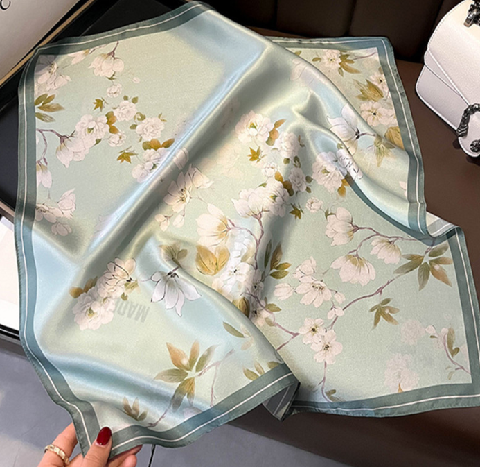 100% Silk Mulberry Pear Blossom Print Bandanna Shawl Scarf Wrap 21 Inch